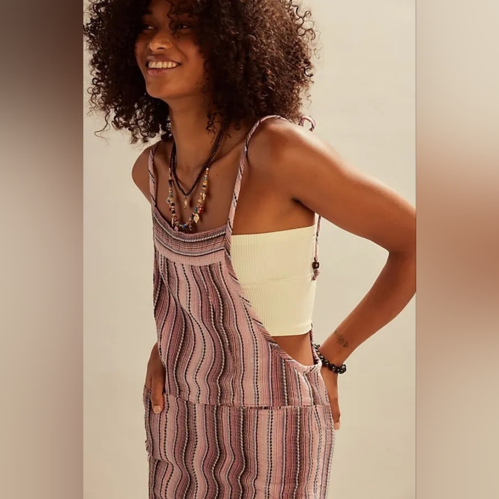 NWOT Free People Freya Striped Overalls
